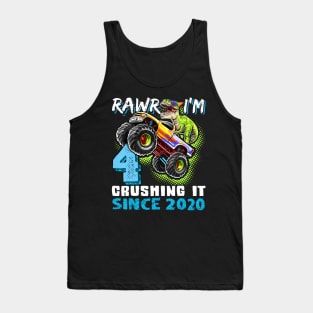 Dinosaur Monster Truck 4th Birthday Party Boys Rawr Im Tank Top